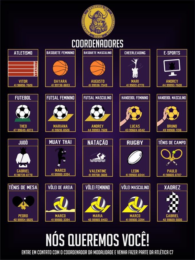 NÓS QUEREMOS VOCÊ! Venha treinar com a Atlética C7!